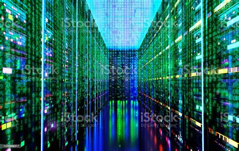 Interior Of Big Modern Server Room 3d Rendering Illustration Stock