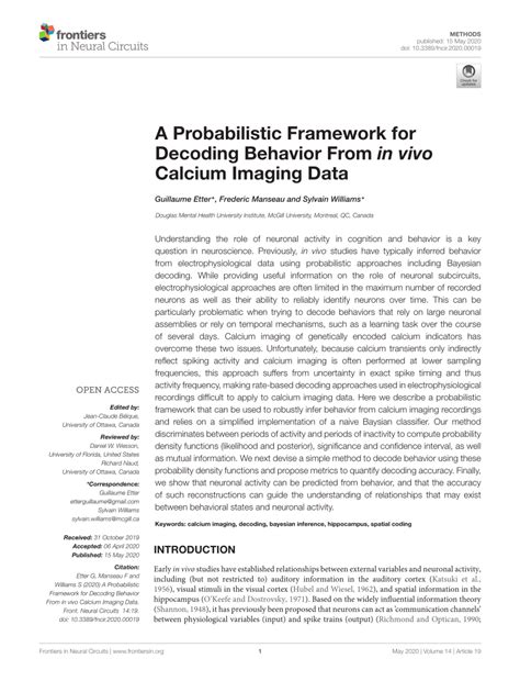 (PDF) A Probabilistic Framework for Decoding Behavior From in vivo ...