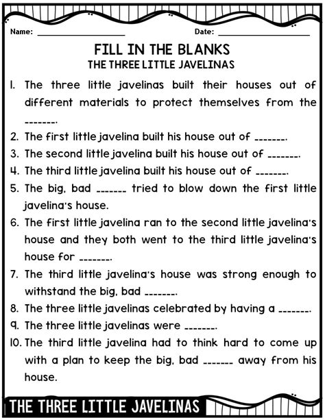 The three little javelinas Novel Study Guide | Made By Teachers