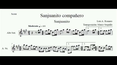 SANJUANITO COMPAÑERO PARTITURA Y PISTA PARA SAXO ALTO LEER LA