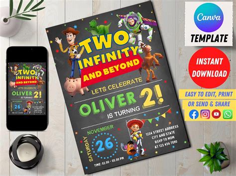 Two Infinity And Beyond Birthday Invitation 2nd Birthday Toy Etsy