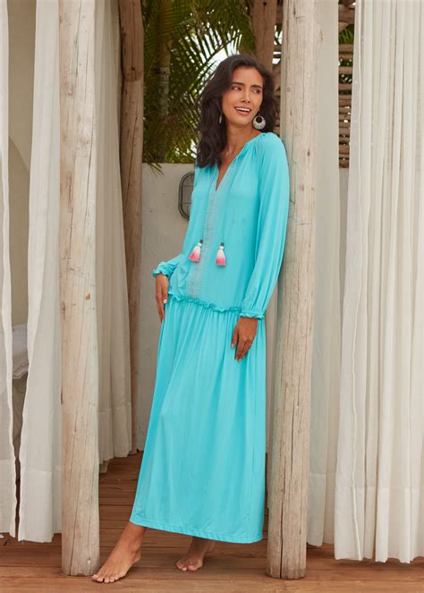 Aqua Embroidered Tunic Maxi Dress Cabana Life