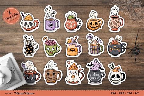 Creepy mugs halloween stickers