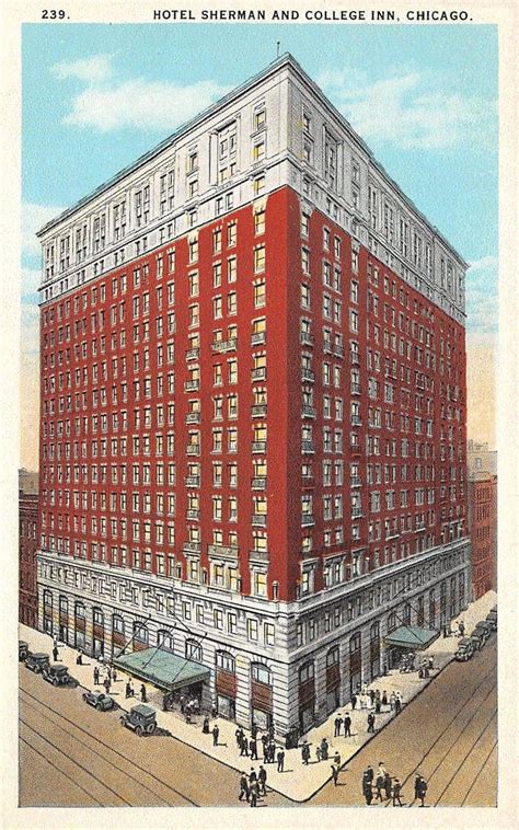 A Postcard Chicago Hotel Sherman And College Inn Restauant Aerial