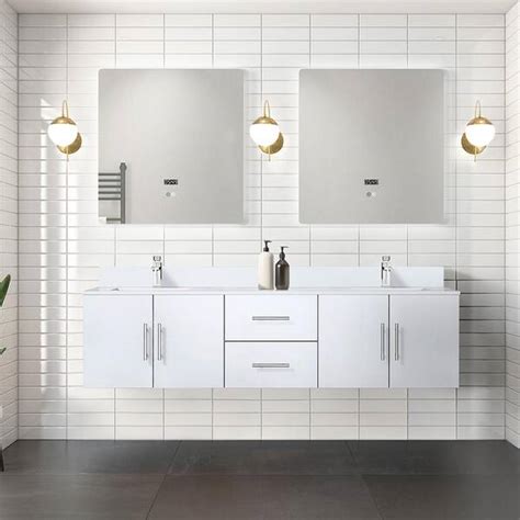 Lexora Geneva 72 In W X 22 In D Glossy White Double Bath Vanity