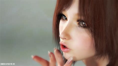 Wallpaper 1920x1080 Px Brunette Cgi Face Sensual Gaze 1920x1080