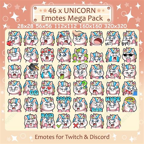 Unicorn Emotes X 46 For Twitch Discord Emote Unicorn Twitch Emote