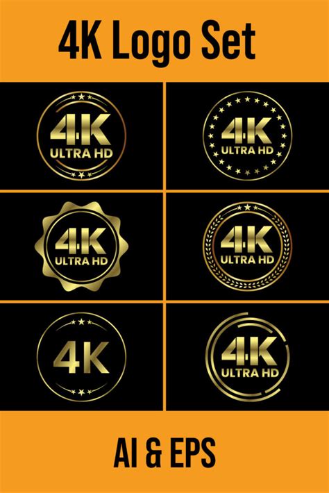 Golden 4K Ultra HD Video Resolution Icon Logo High Definition TV Game