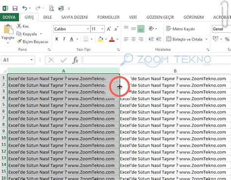 Excel de Sütun Taşımanın En Kolay Yolu ZOOMTEKNO