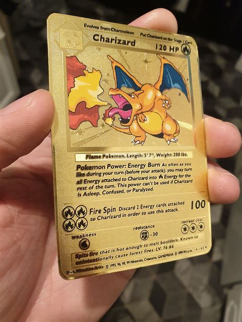 Gold Charizard Card Metal Custom Pokemon Card Base Set 4 102 Etsy