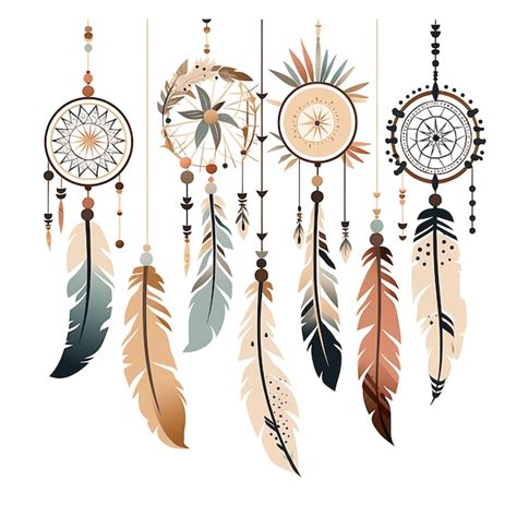 Premium Photo A Set Of Feathers Dreamcatchers Arrows Lunar New Year