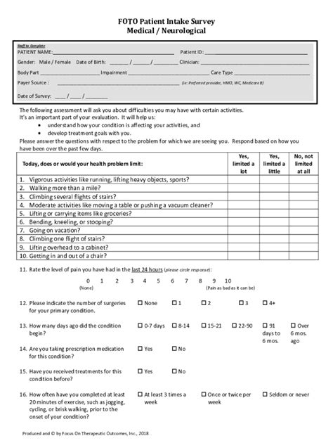 Fillable Online Foto Patient Intake Survey Medical Neurological Fax Email Print Pdffiller