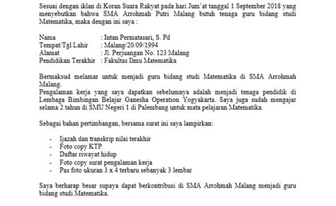 Detail Contoh Surat Lamaran Pekerjaan Sesuai Eyd Koleksi Nomer