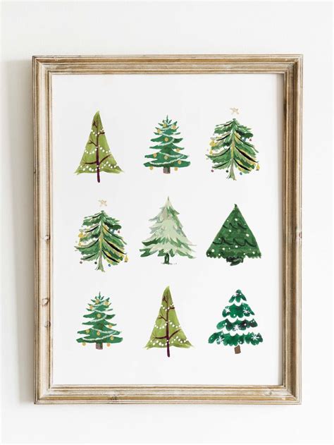 Christmas Tree Art Print Printable Holiday Decor Watercolor Etsy