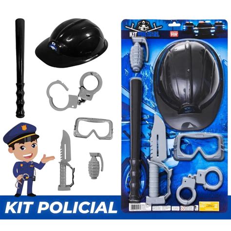 Kit Policia Infantil Mini Policial Algema Capacete Culos Submarino