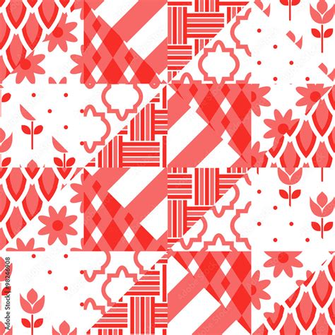 Vektorov Grafika Patchwork Quilt Vector Pattern Tiles Red And White