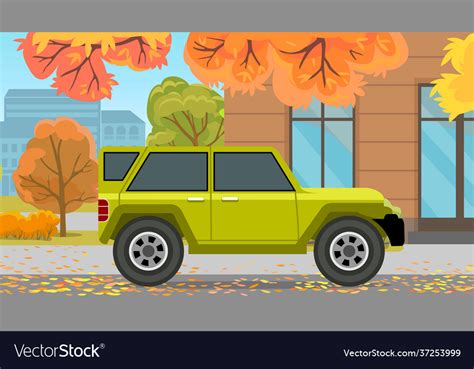 Modern car parking along town street in cartoon Vector Image