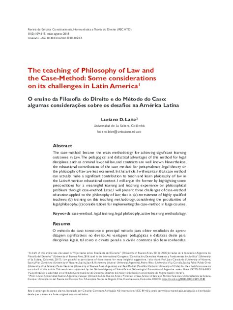 Pdf The Teaching Of Philosophy Of Law And The Case Method Some Considerations On Its