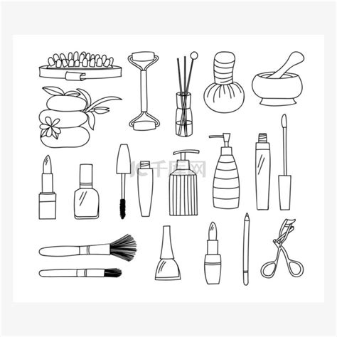 Spa And Beauty Items Doodle Illustrations Collection In Vector Spa And