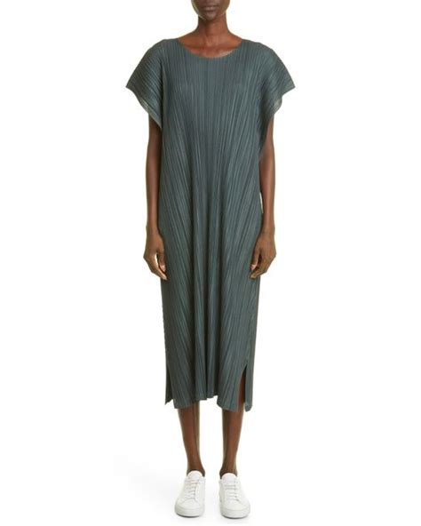 Pleats Please Issey Miyake Mellow Pleated Short Sleeve Midi Dress In