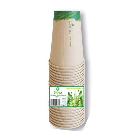 Vasos de 1000 ml de cartón natural biodegradables 25 unidades por 4 50