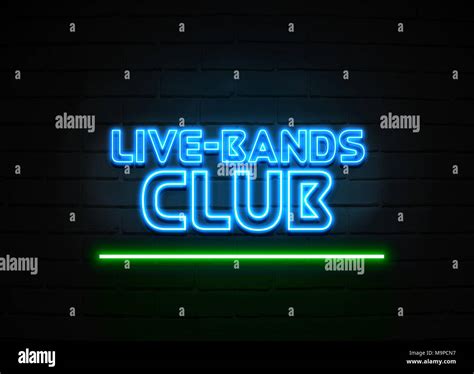 Live Bands Club Neon Sign Glowing Neon Sign On Brickwall Wall 3d