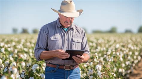 Premium Ai Image Man Farmer In Hat Walking The Field Of Cotton And