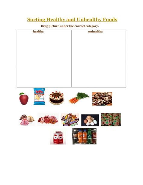 Healthy And Unhealthy Foods Worksheet