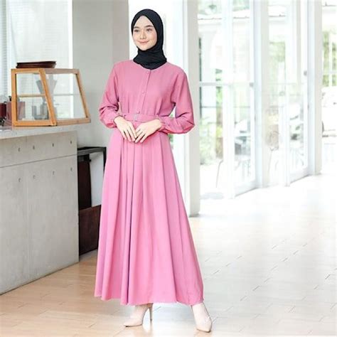 Jual Baju Gamis Wanita Terbaru Gamis Calvin Jeans Polos 8375 Dusty