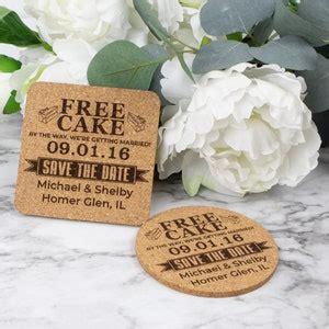 Free Beer Funny Save The Date Cork Coaster Personalized Custom Wedding