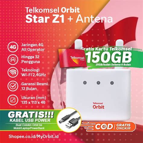 Jual MODEM ORBIT STAR Z1 GRATIS KUOTA 150GB TELKOMSEL HOME MODEM WIFI