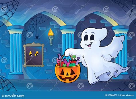 Halloween Ghost In Haunted Castle Stock Vector Illustration Of Autumn