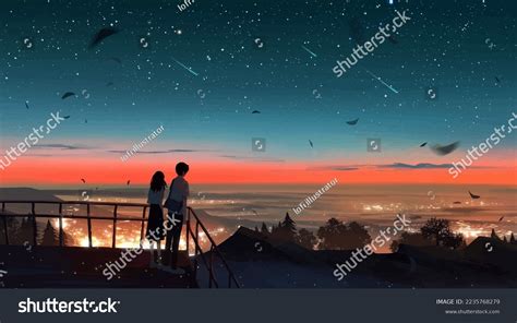 Couple Enjoying Night Sky Together Anime Stock Illustration 2235768279 ...