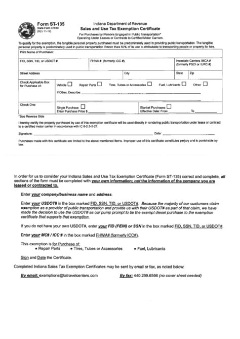 Indiana Department Of Revenue Sales And Use Tax Exemption Certificate