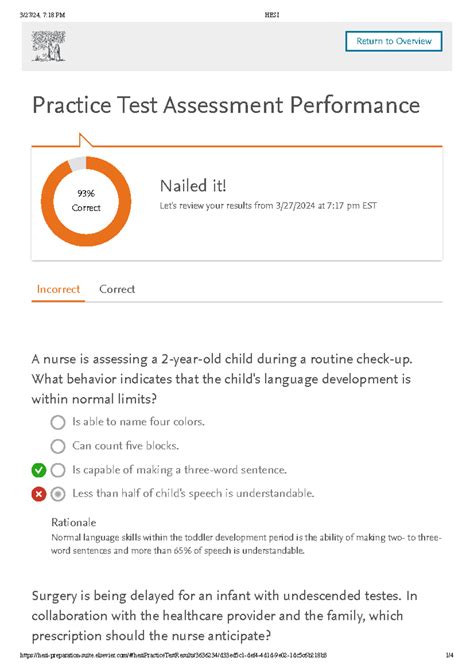 Peds Hesi Ass 2 Hesi Practice Test Assessment Performance A Nurse