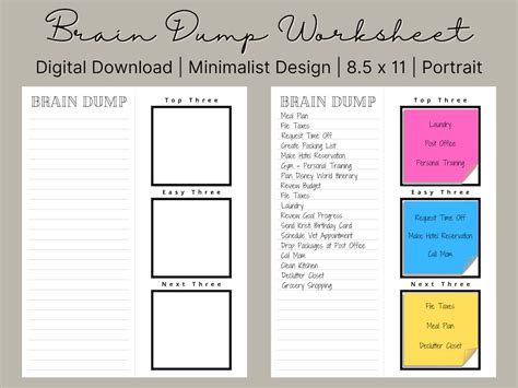 Printable Brain Dump Worksheet Brain Dump Organizer Brain Dump Bullet