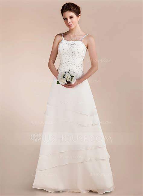 A Line Princess Sweetheart Floor Length Chiffon Satin Wedding Dress