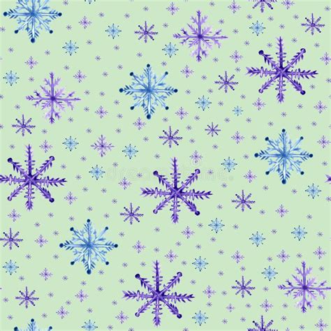 Hand Painted Snowflakes Seamless Pattern Soft Green Background Pattern