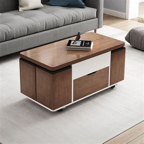 Lift Top Extendable Coffee Table With Stools Storage Multipurpose