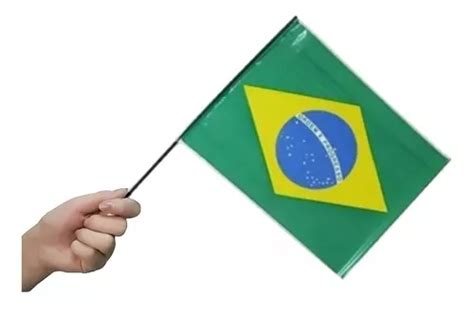 Kit 10 Bandeira Brasil Mastro Plástico 20x30 Copa 7 Setembro