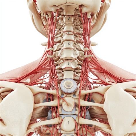 Human Cervical Spine Anatomy Labeled Nerves And Detailed Diagram