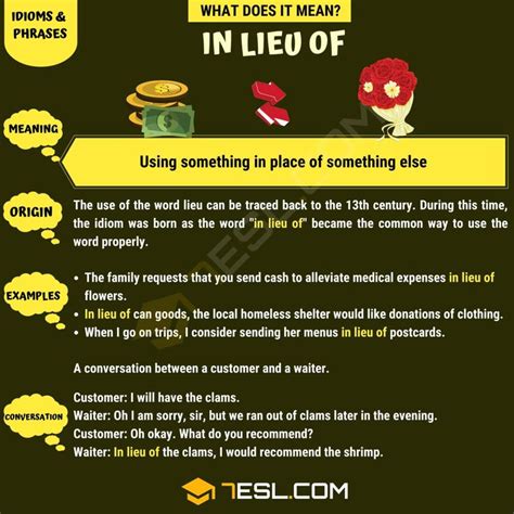 In Lieu Of Meaning Origin And Examples 7ESL Idioms And Phrases