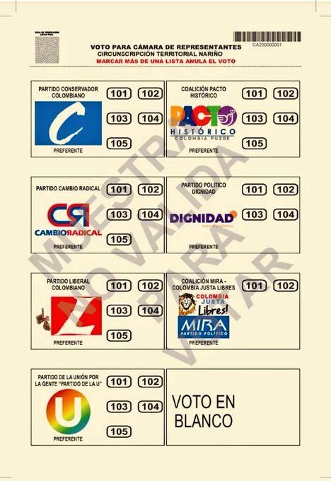 Tarjetón Para La Cámara De Representantes Por Nariño Informativo Del