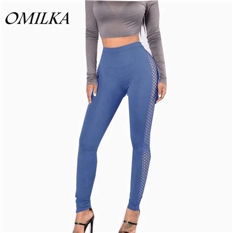 OMILKA 2017 Hot Women High Waist Hollow Out Mesh Leggings Sexy Hip Hop