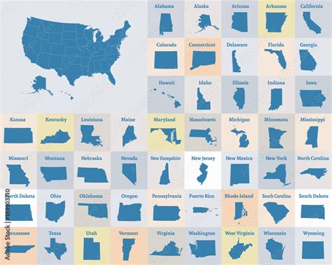 Outline map of the United States of America. States of the USA. Vector ...