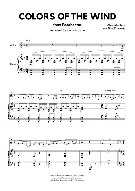 Colors Of The Wind Arr Dan Edwards Sheet Music Vanessa Williams Violin And Piano