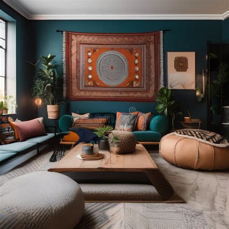 A Bohemian Inspired Living Room With Eclectic Patterns Floor Cushions