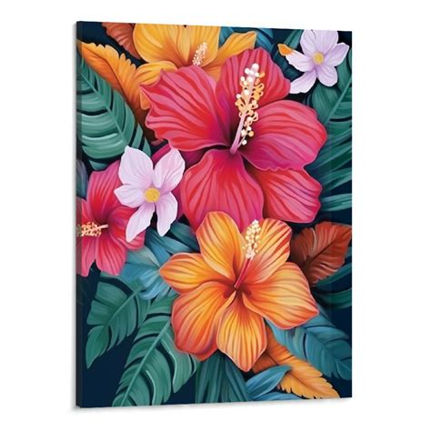 Creowell Canvas Print Wall Art Oil Paintings Watercolor Hibiscus