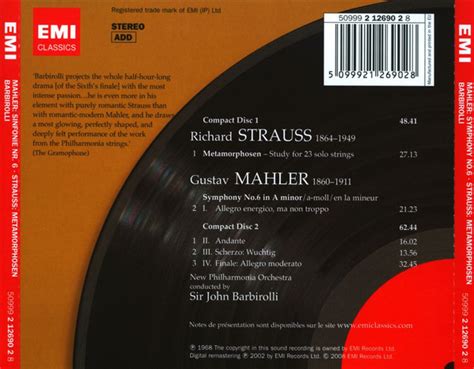 Symphony No Metamorphosen By Gustav Mahler Richard Strauss Sir