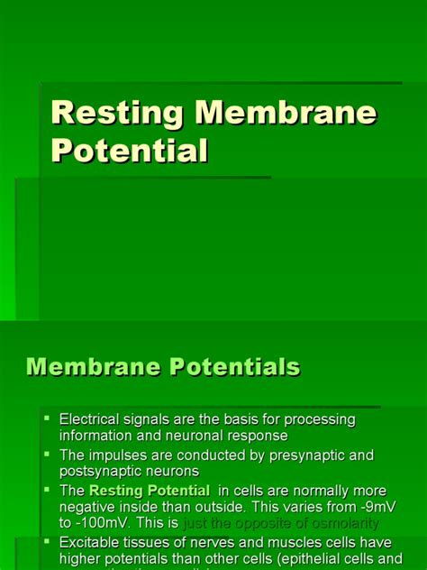 Resting Membrane Potential Pdf Membrane Potential Depolarization